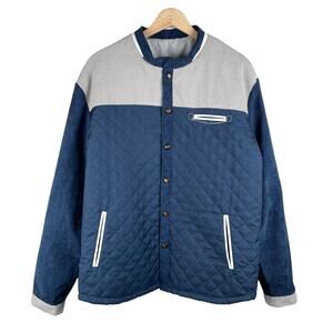 Navy Blue Quilted Mens Snap Button Jacket Casual Shirt Jacket w Pockets